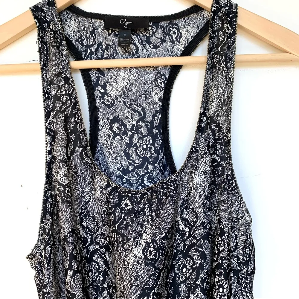 Aqua Floral Lace Print Wrap Dress in Black and White M - Image 2