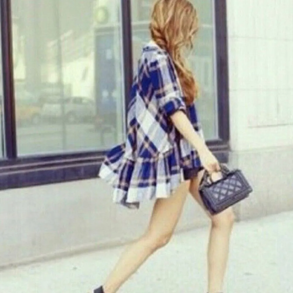 Free People Plaid Flannel High‎ Low Top with Pleated Back Size XS Boho Flowy - Image 3