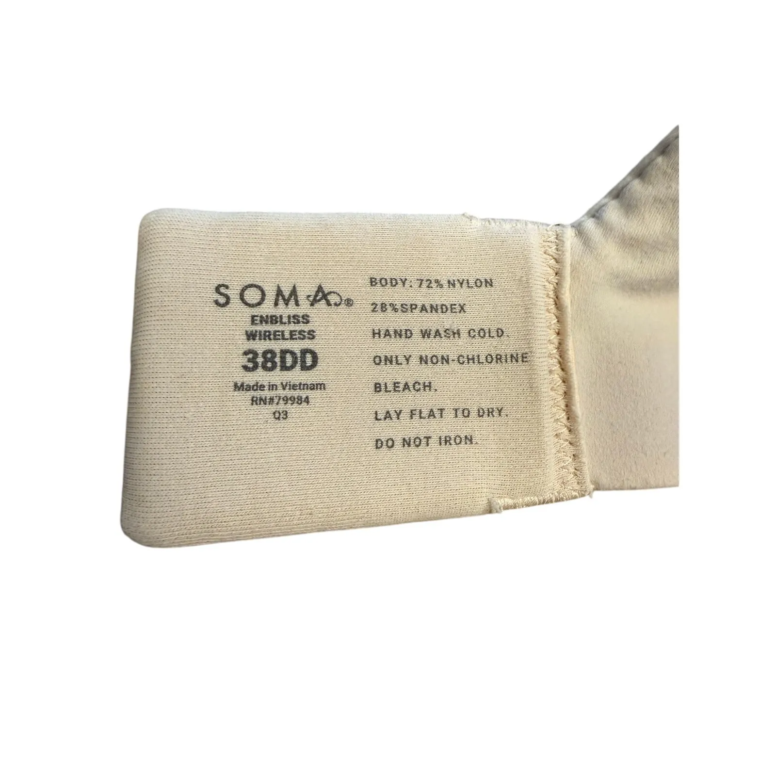 Soma Enbliss Wireless Bra Sz 38DD Pale Sand Nude Adjustable Padded Soft Support - Image 4