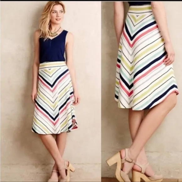 Anthropologie Maeve Springstripe Rainbow Chevron A-Line Skirt Sz Small OB423972. - Image 2