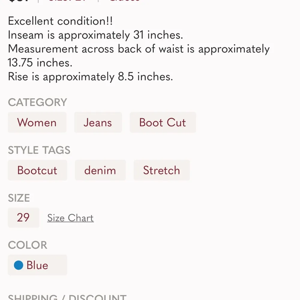 Guess Jeans Stretch Bootcut Womens 29 - Image 11