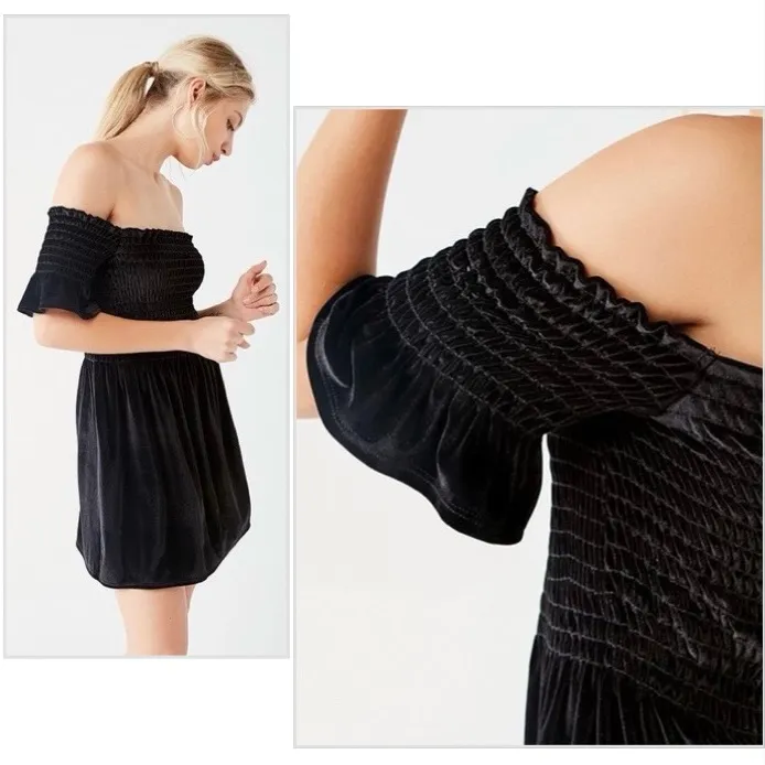 Urban Outfitters Clara Off-The-Shoulder Smocked Velvet Dress - Image 4