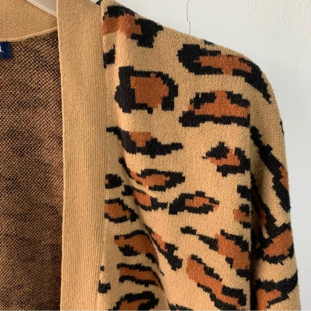 Splendid Cardigan Cheetah Animal Print Open Front Long Sleeve Knit Brown - Image 7