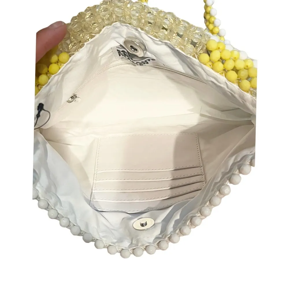 BOUFFANTS and BROKEN HEARTS Kendra Bag Dandy Lemon Beaded Crossbody Purse White - Image 5