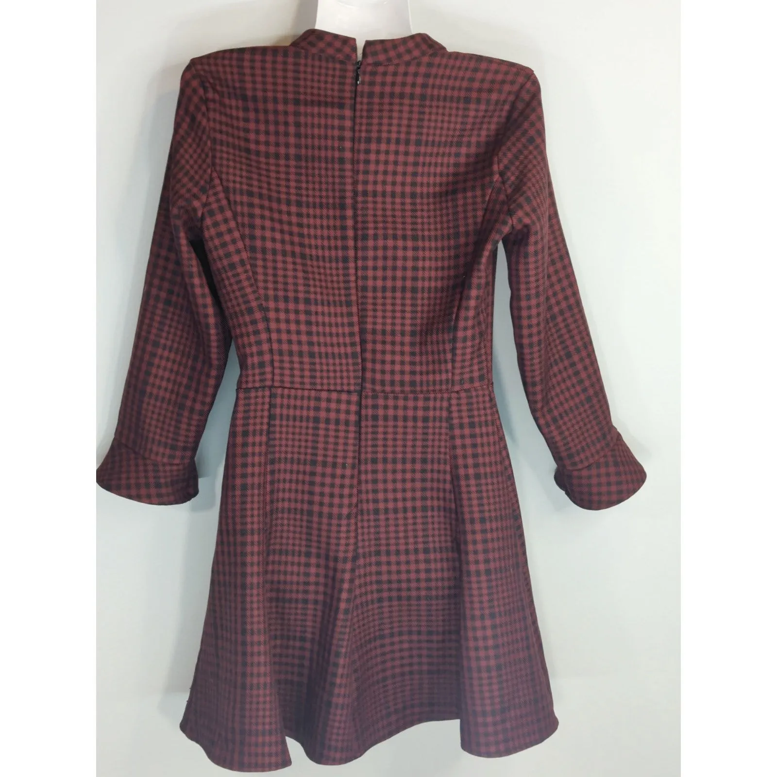 Zara Red & Black High Neck Plaid A-Line Mini Dress Women XS Skater Girl Preppy - Image 7
