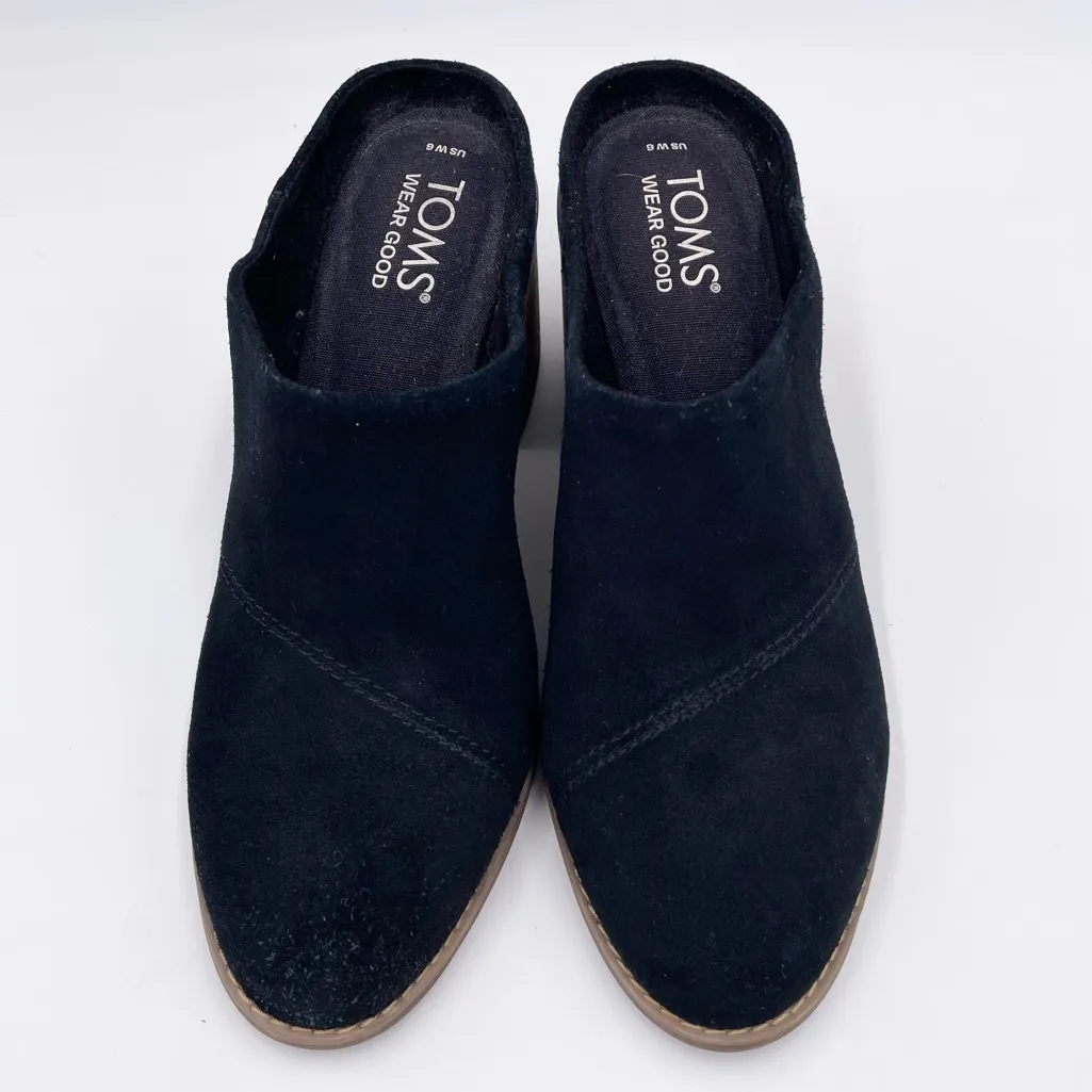 TOMS Women's Evelyn Block Heel Slip On Mules Size 6 Black Suede Leather Shoes - Image 6
