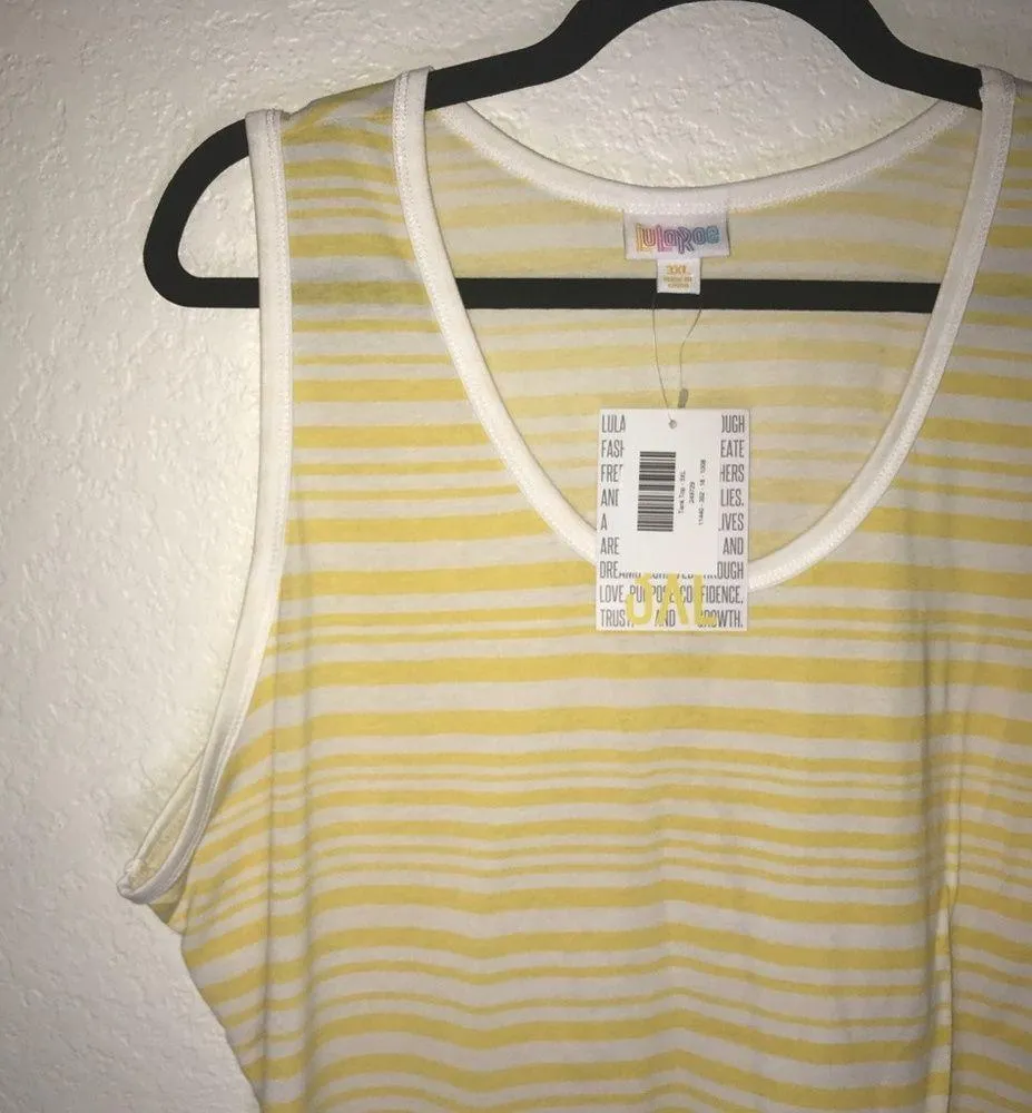 LuLaRoe Tank Top Yellow w/ White Stripes Sz 3X NWT Scoop Neck Sleeveless Summer - Image 3