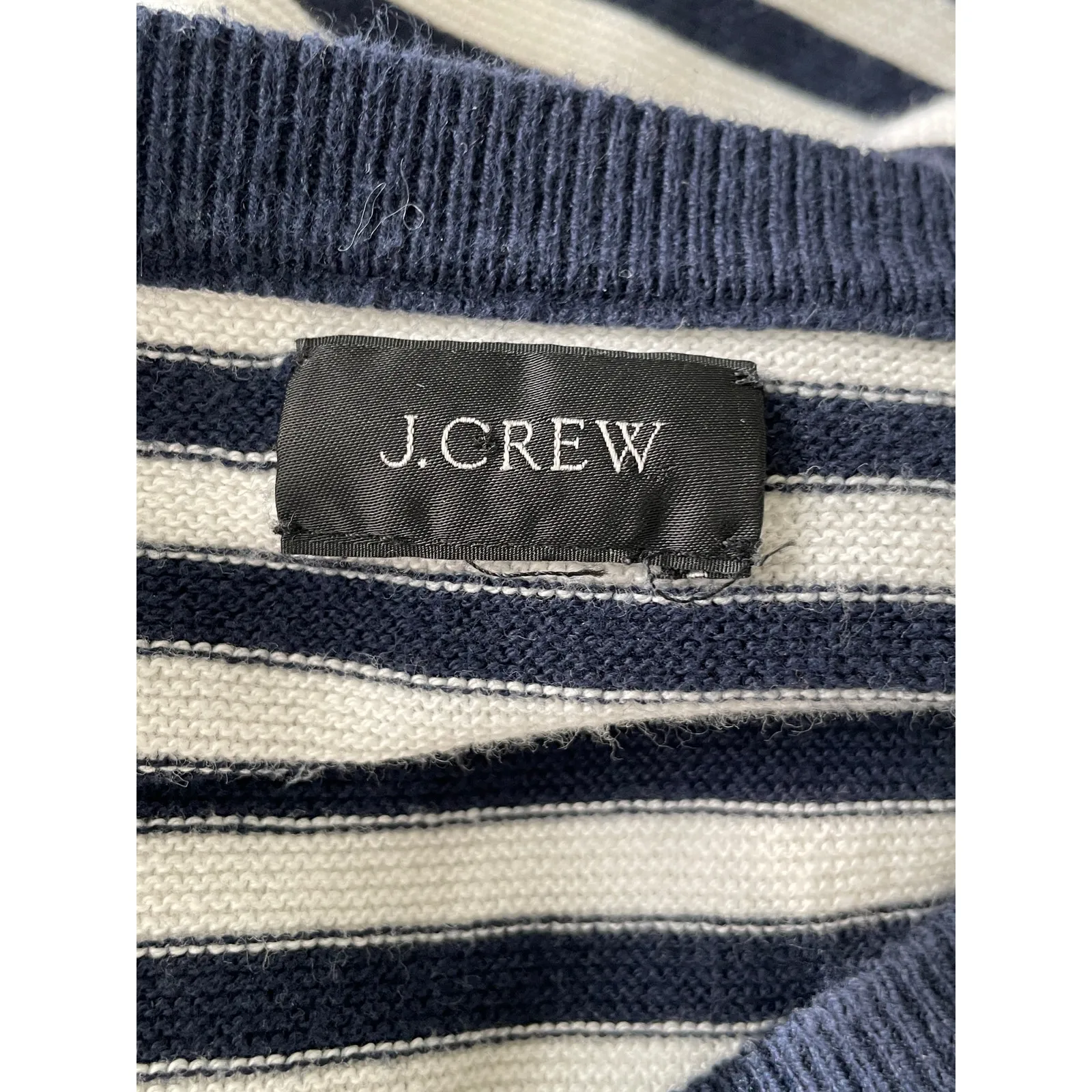 J. Crew Navy White Striped Cotton Sweater Large - Image 3