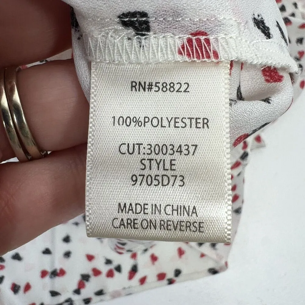 Max Studio Size L Blouse Heart Polka Dot Keyhole Tie Front Smocked Long Sleeve - Image 8