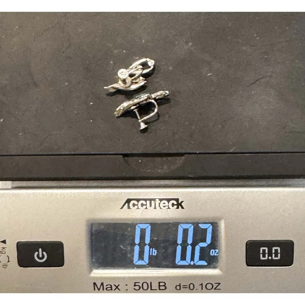 Vintage 925 Sterling Silver Rhinestone Screw Back Earrings Jewelry with Flaws - Image 12