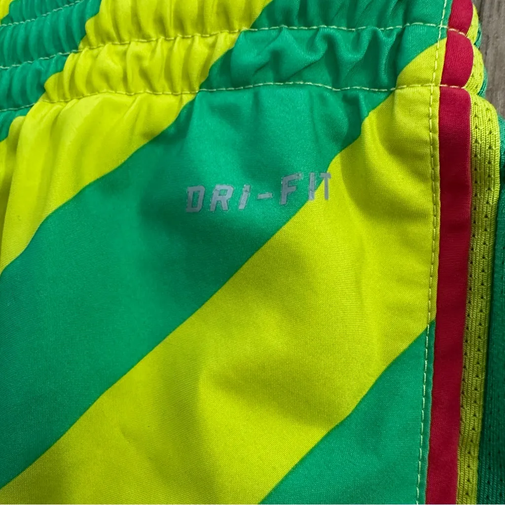 Nike Dri-Fit Athletic Shorts Women's size Small in Green Yellow stripes running - Image 7