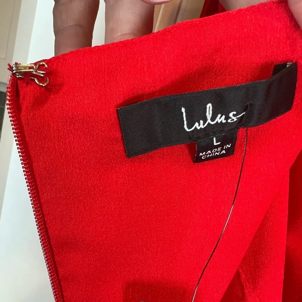 Lulu's Womens Flirty Chic Cut Out Cross Front Halter Midi Dress Red NJD184 Large - Image 14