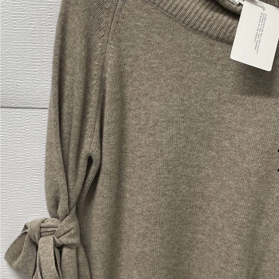 *NWT* Ermanno Scervino Luxury Sweater | Made in Italy | Tie Sleeve Wool/Casmere Tan Size 8 - Image 5