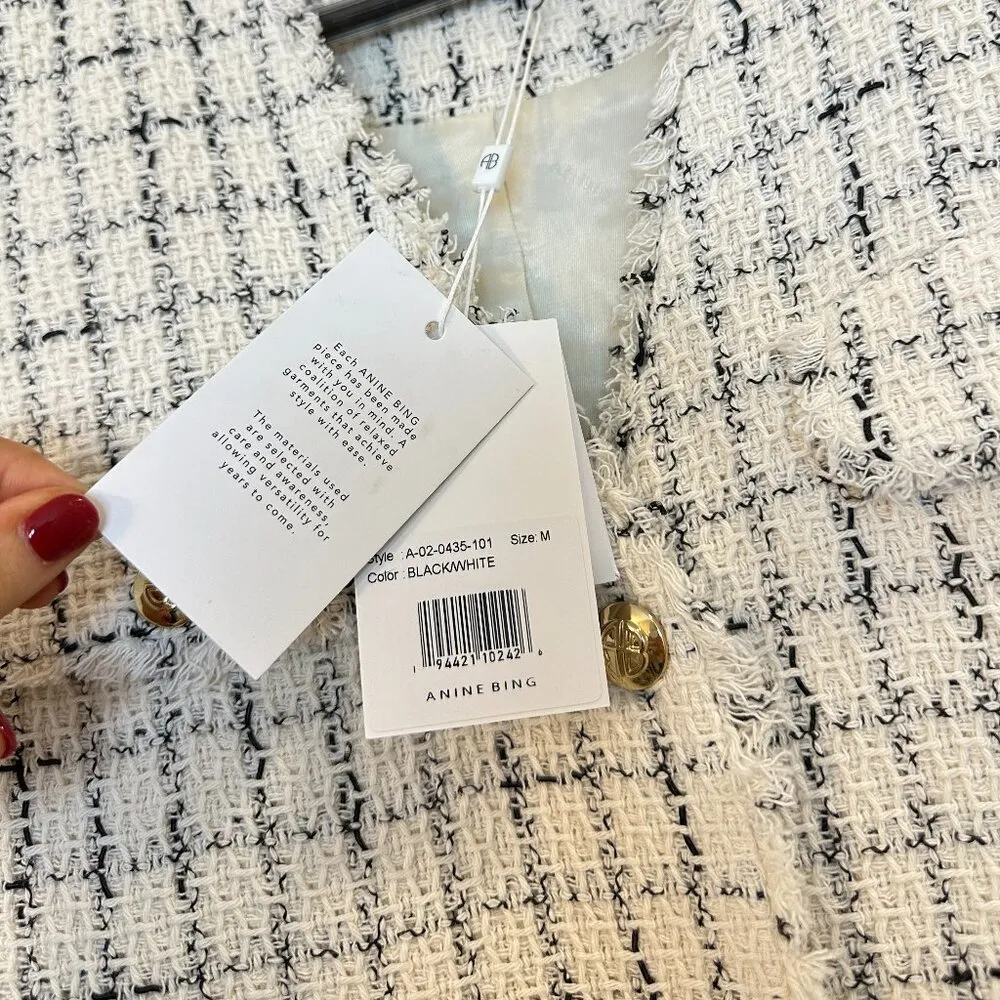 ANINE BING Janet Tweed Dress in White Plaid Size Medium NWT - Image 7