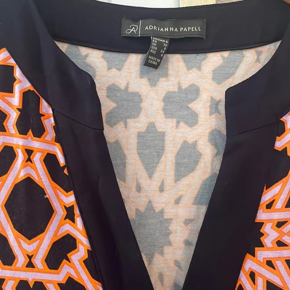 Adrianna Papell Blue Orange Geometric Dress Stretchy Office Flower Power 70s - Image 3