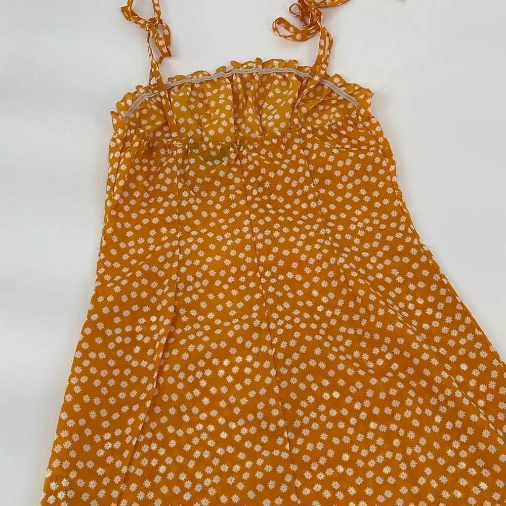 SHEIN Tie Spaghetti Strap Mini Dress Yellow/Orange Floral Size‎ XS - Image 6