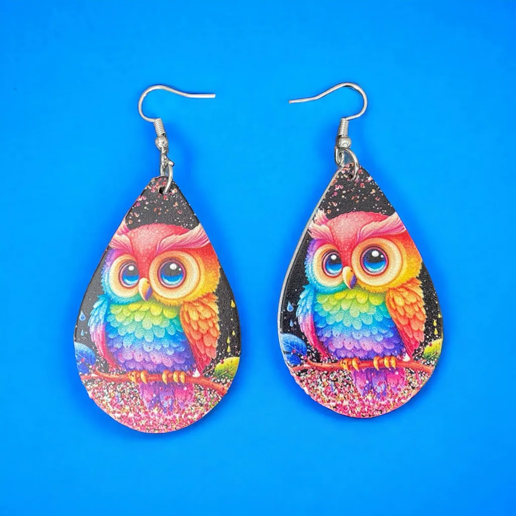Lovely Owl Design Waterdrop Colorful Wooden Drop Ear Dangle‎ Jewelry - Image 5
