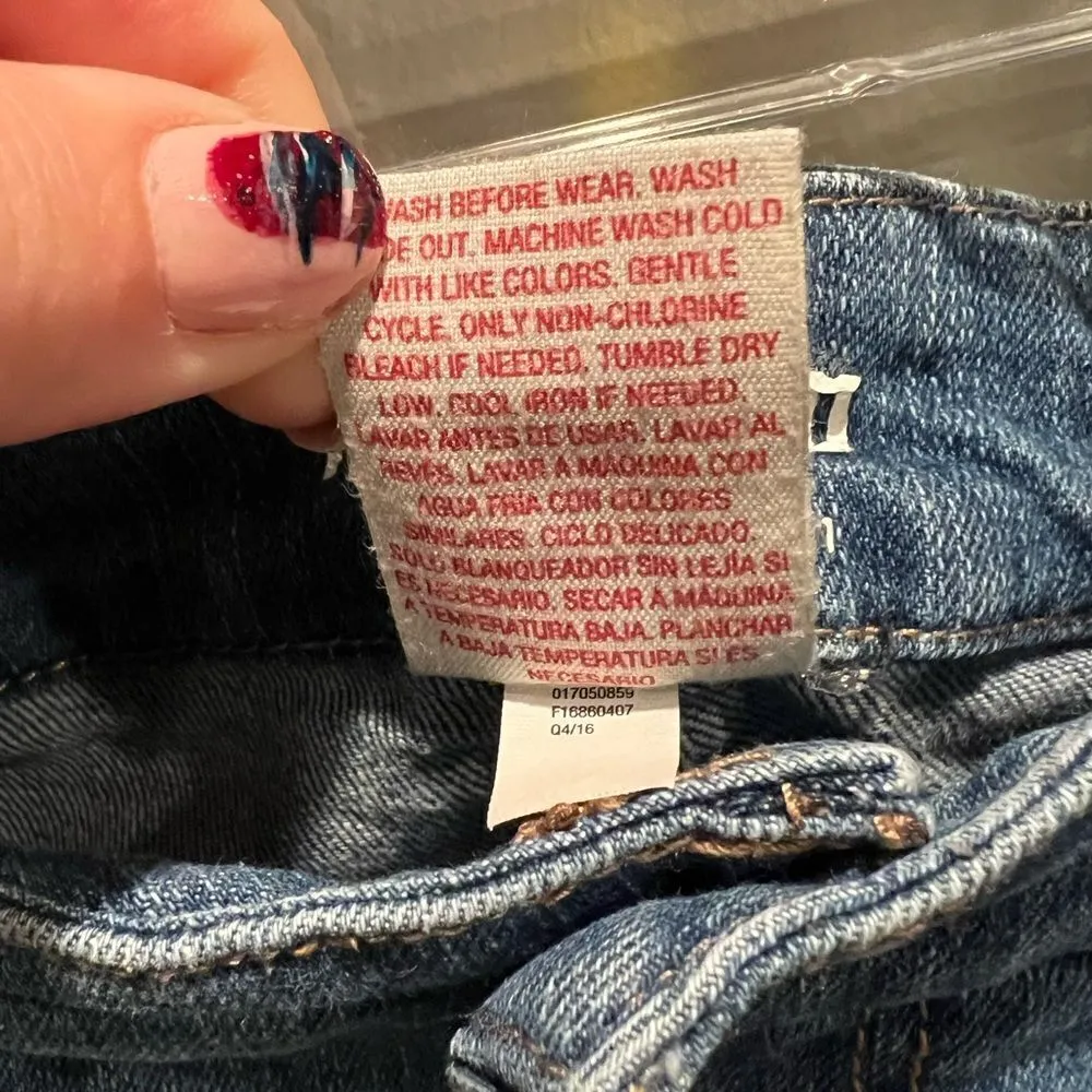 Mossimo Supply Co medium wash distressed denim mini skirt size 8 Blue - Image 7