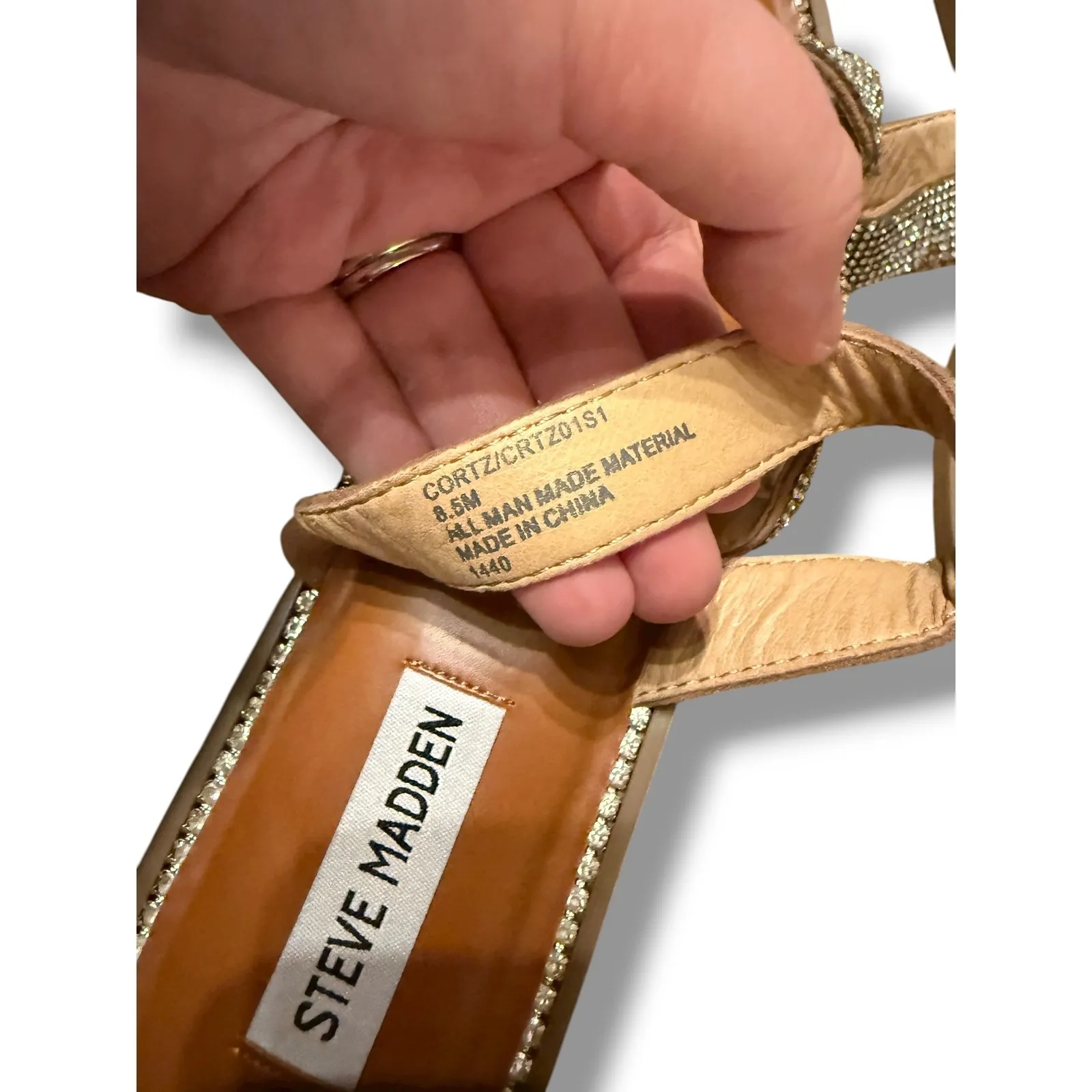 Steve Madden Cortez Sandals Women's 8.5 Rhinestone Strappy Slip-On‎ Sparkle Glam - Image 5