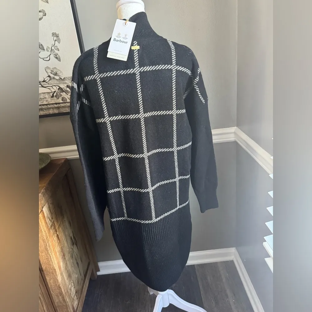 Barbour Womens Small Black White Plaid Wool Blend Marsha Knit Dress NWT - Image 5