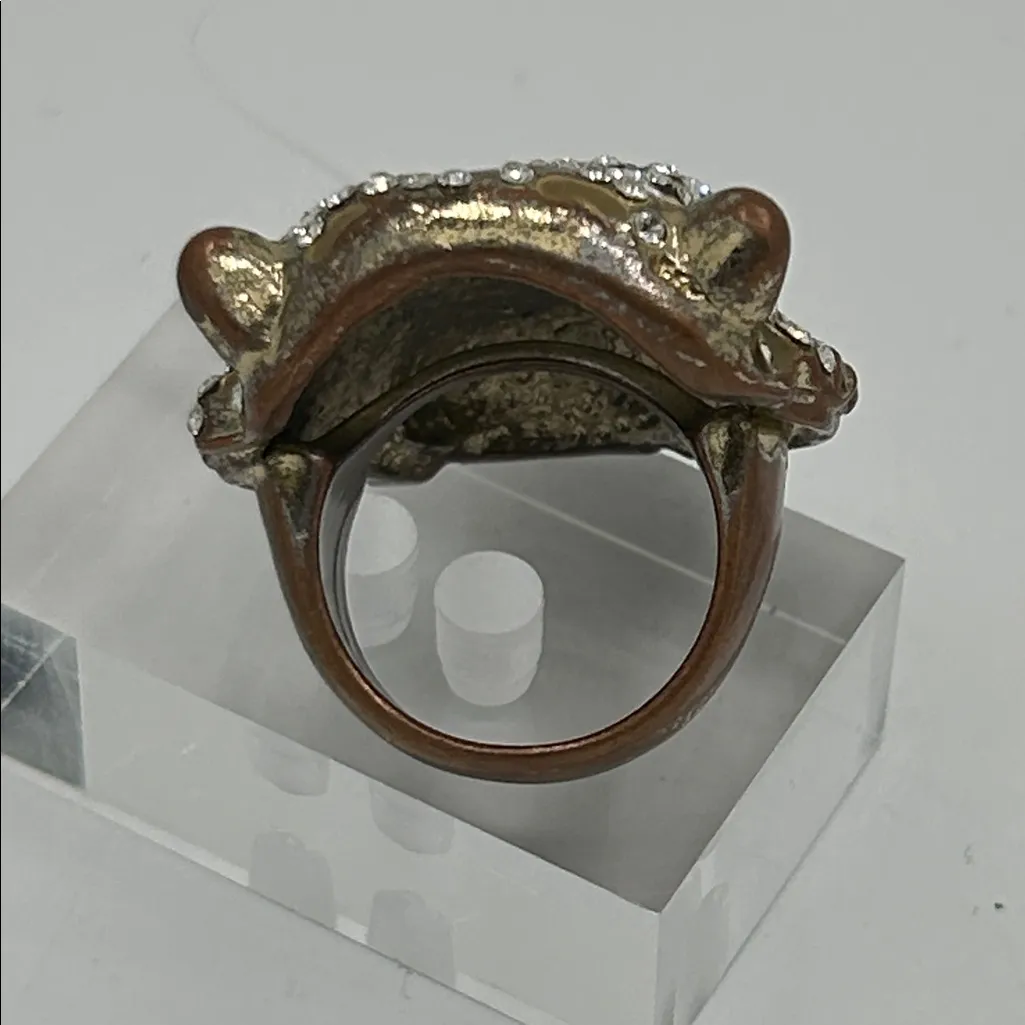 Tiger Cocktail Ring statement rhinestone brass enamel - Image 2