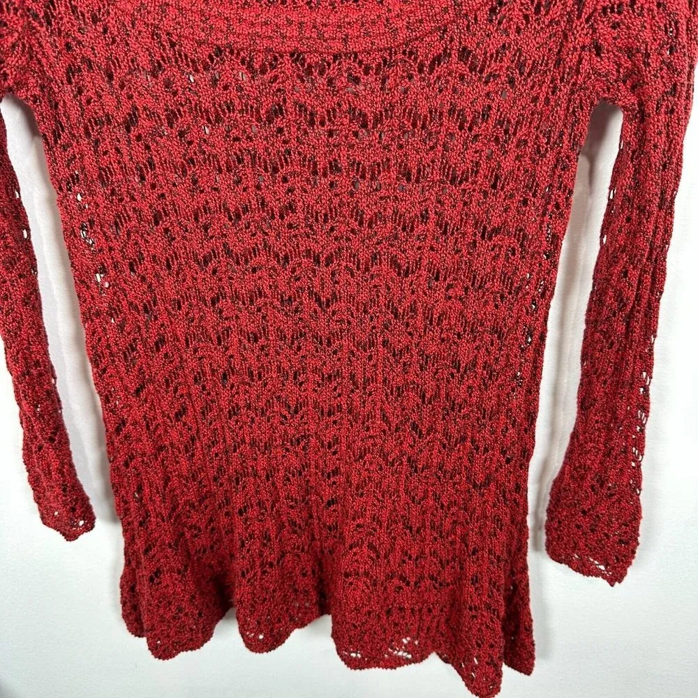 Vintage America Small Womens Sweater Crochet Rust Black Long Sleeve Boho Peasant - Image 5