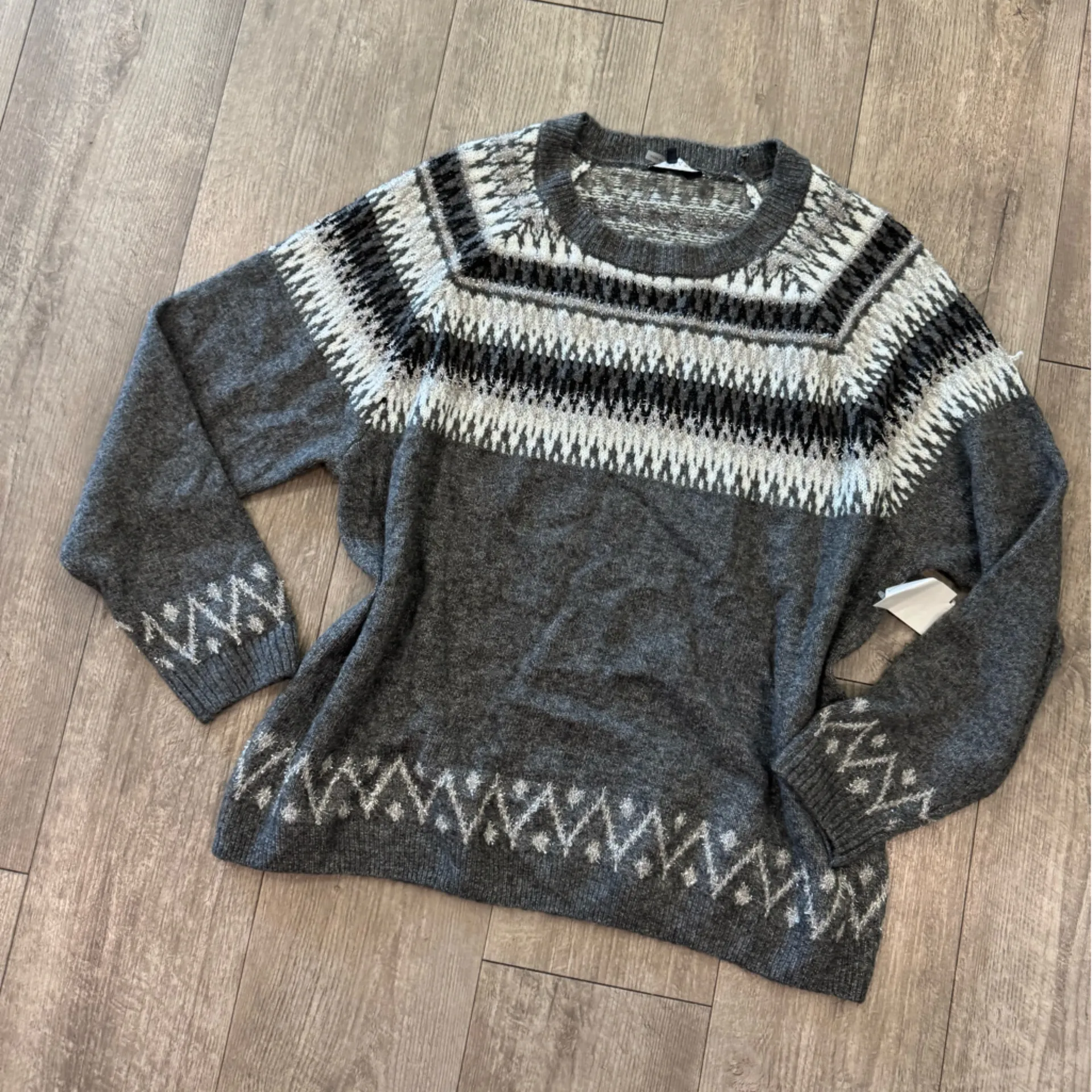 1. State Charcoal and White Patterned Crewneck Sweater - Image 5