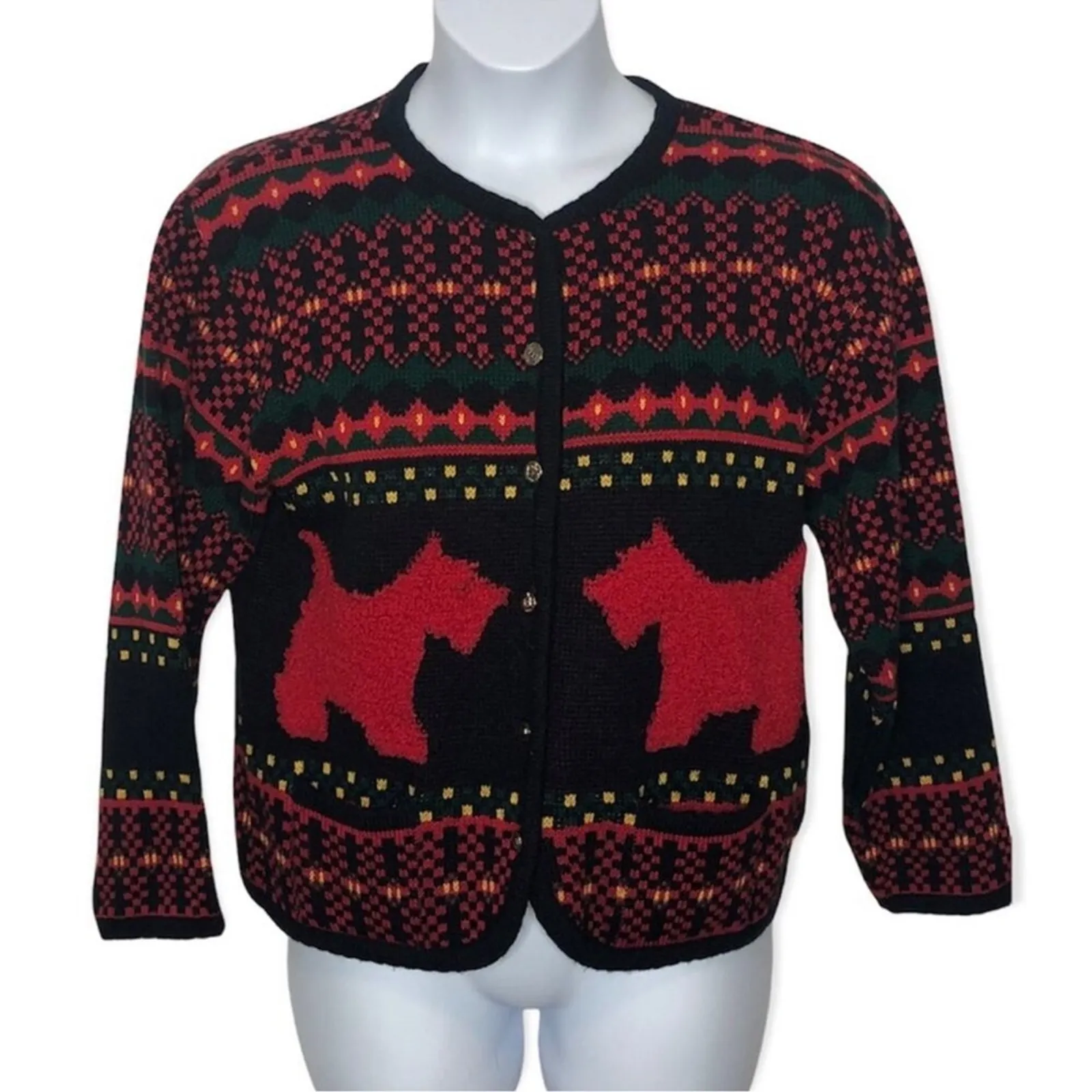 Vintage Casual Corner Scottish Terrier Cardigan M Navy Ugly Christmas Sweater Black Size M - Image 3