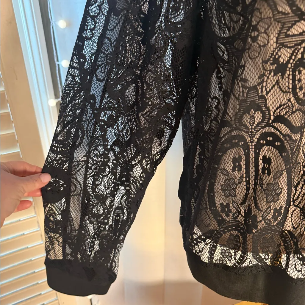 Standards & Practices Black Lace Zip Front Bomber Jacket 2X - Image 3