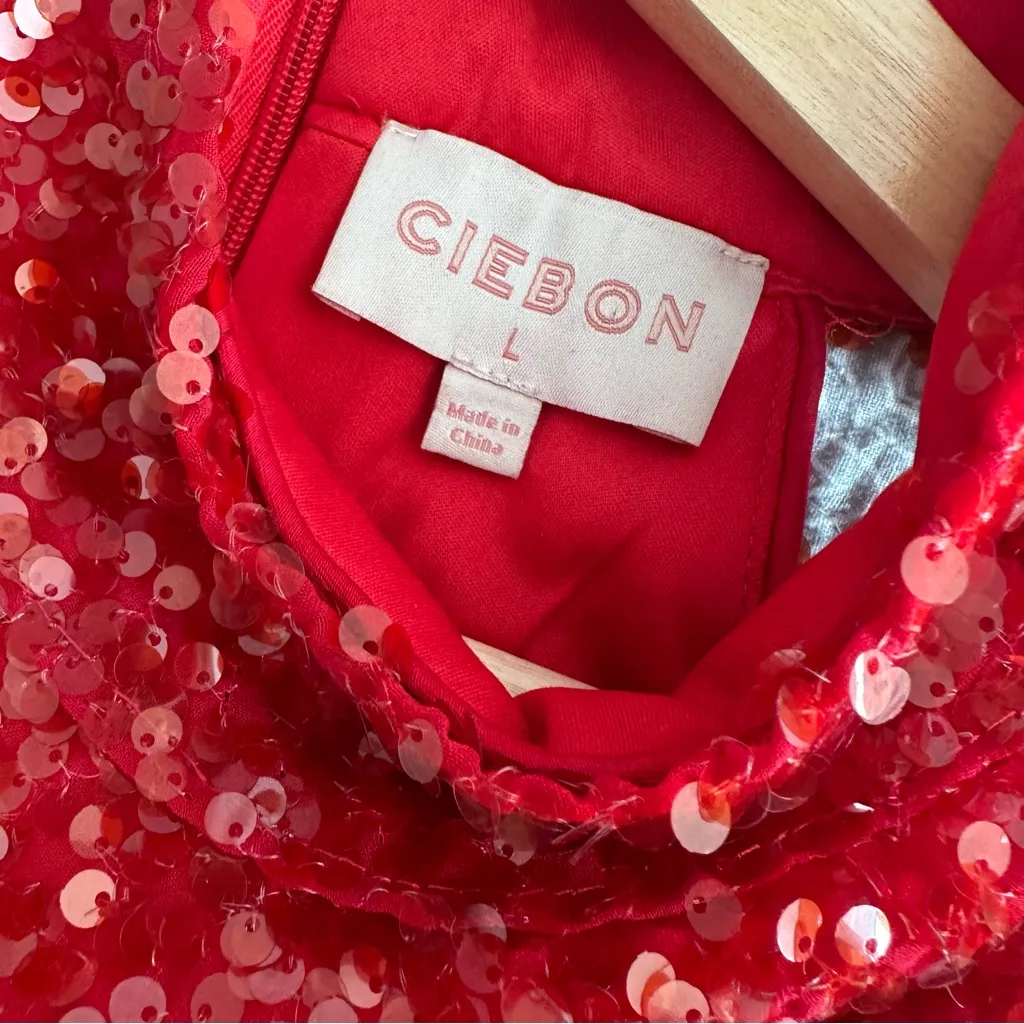 Ciebon Signy Red Sequin Asymmetrical Midi Dress Holiday Sparkle Gown Size L Size L - Image 7