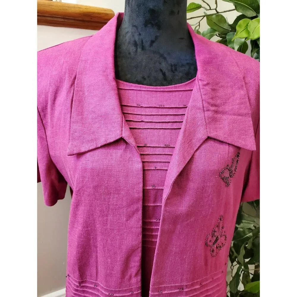 Vintage Karin Stevens Solid Pink Linen/Rayon Blazer & Maxi 2 Piece Set Size 12 - Image 11