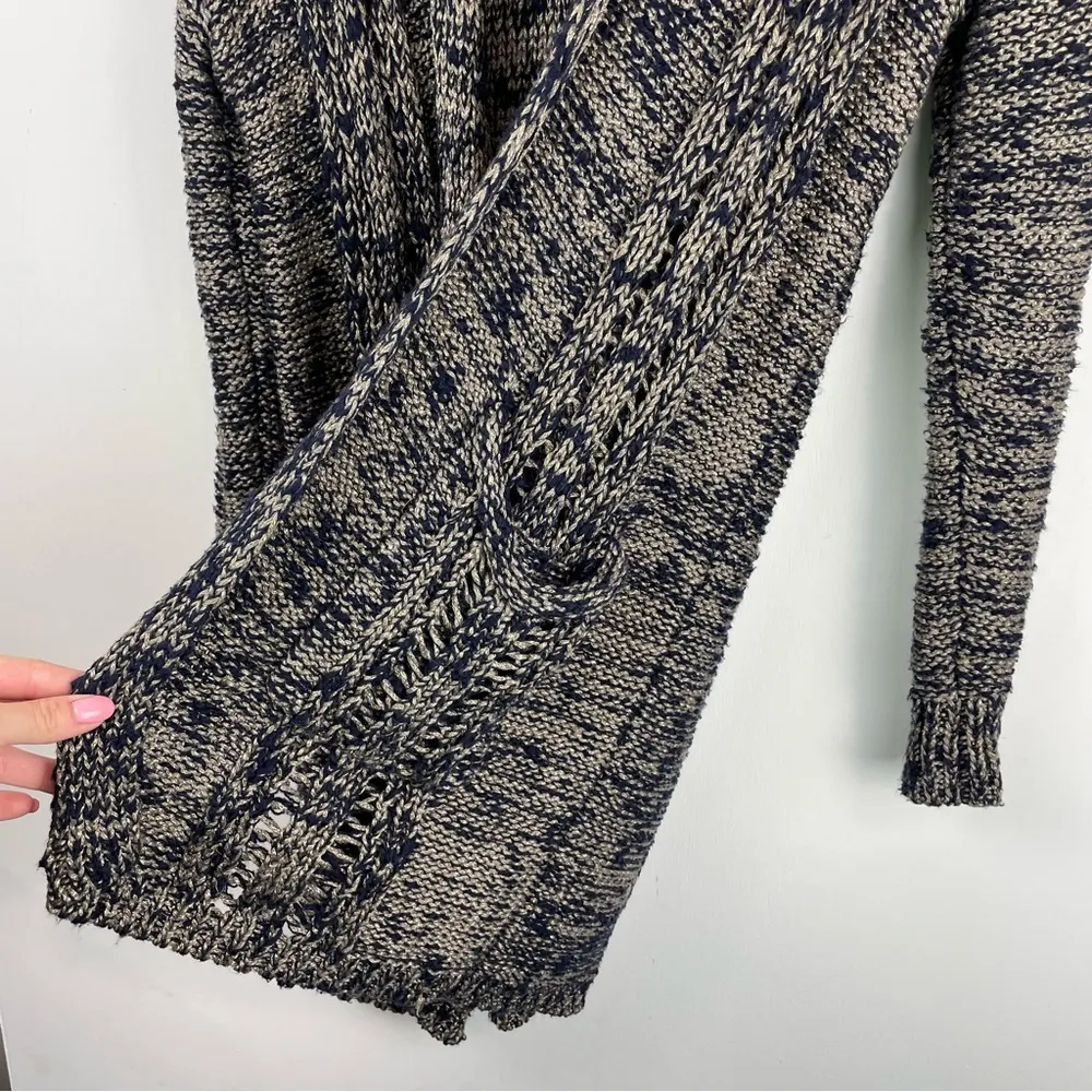 Anthropologie Akemi Kin Open Knit Cardigan Sweater Sz XS Navy Gold Metallic - Image 7