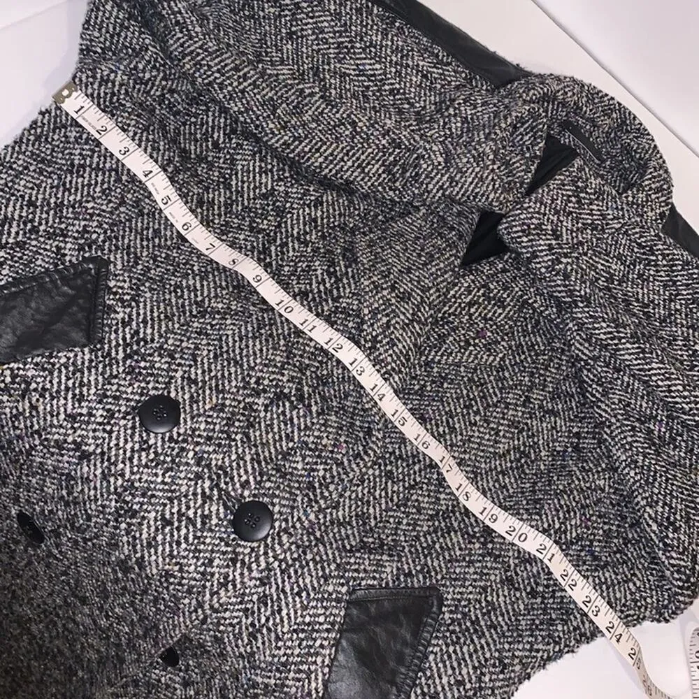 Vintage • Union Made • Leather and Houndstooth tweed Coat • Long coat • Evening Size XL - Image 7