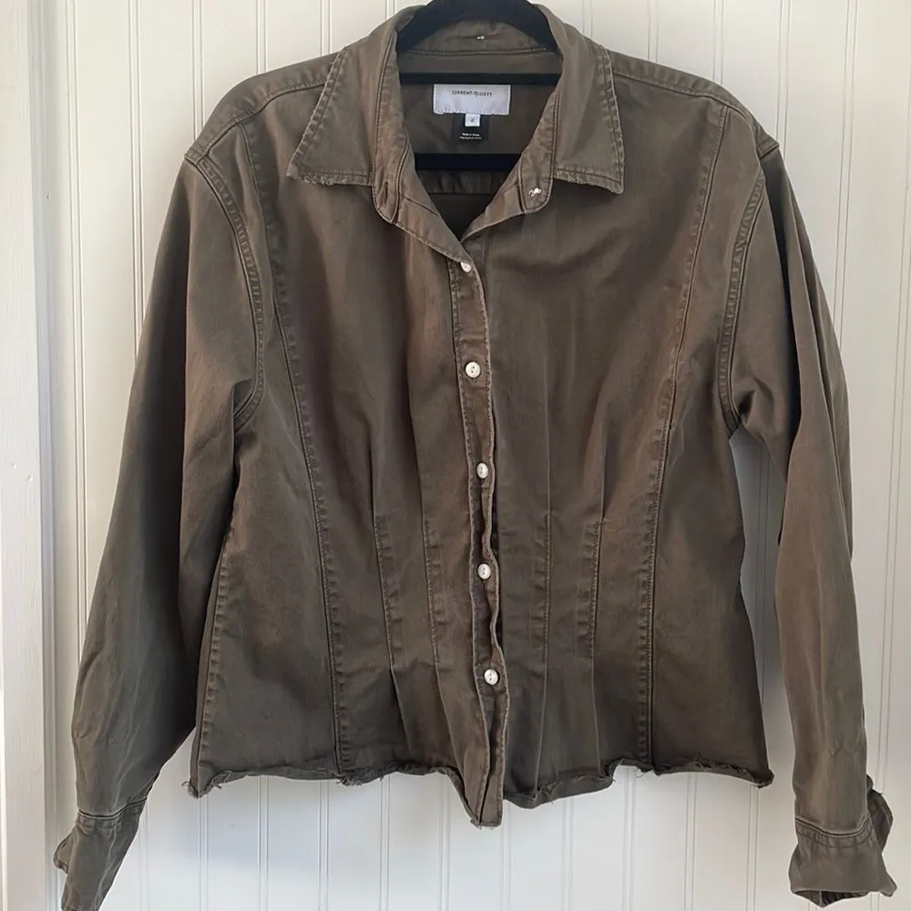 Current/Elliott women’s button up top / light jacket olive green‎ raw edge 2/M - Image 2