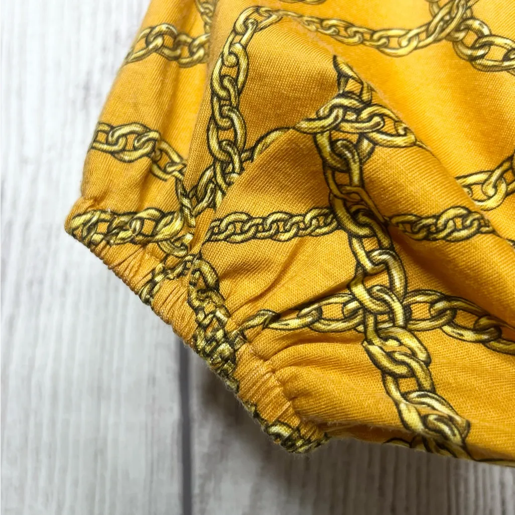 Michael Kors Mustard MK Logo Chain Print Blouse Top Size Medium - Image 8