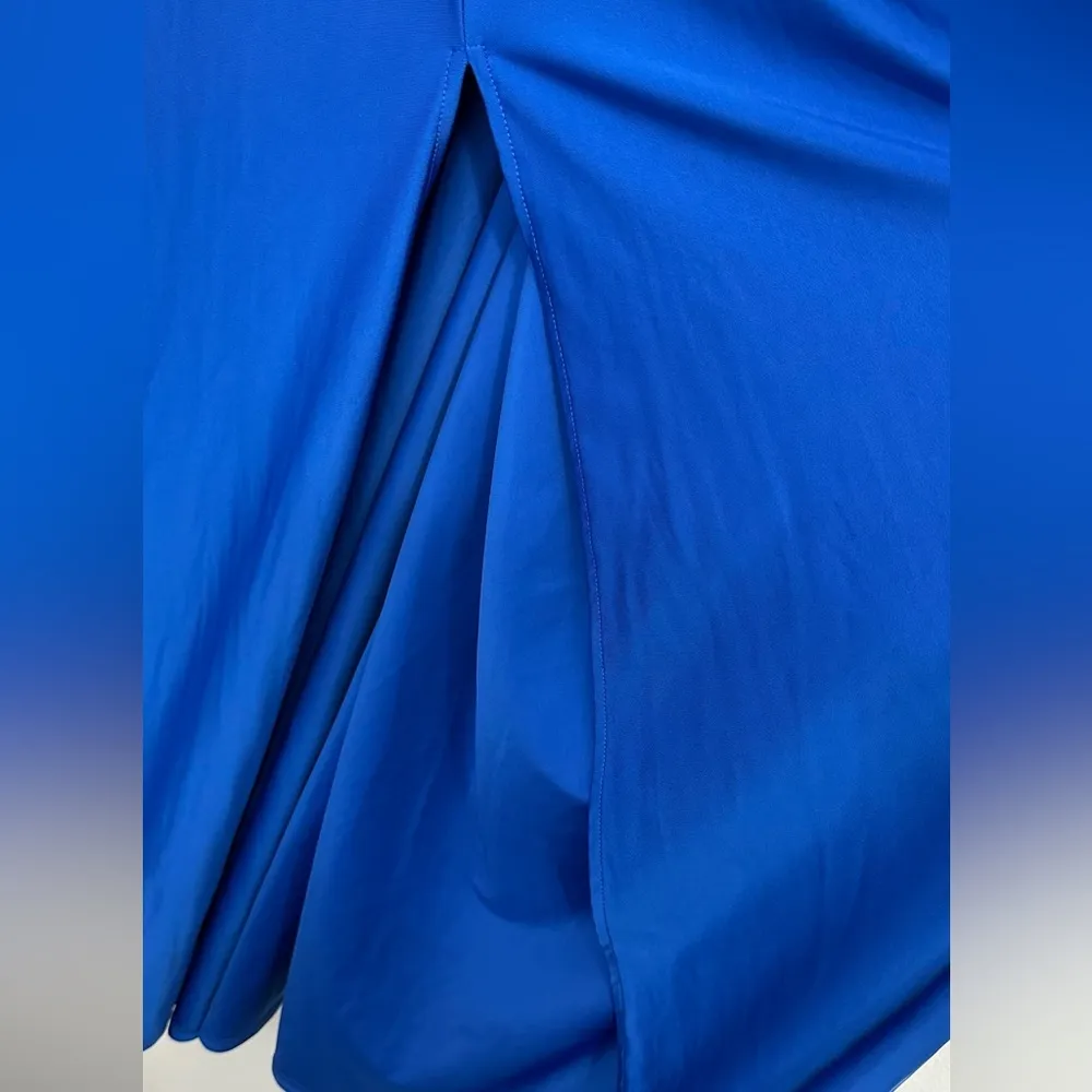 Royal Blue Satin Maxi Gown with Plunge Neckline and Dolman Sleeves Size XL - Image 10