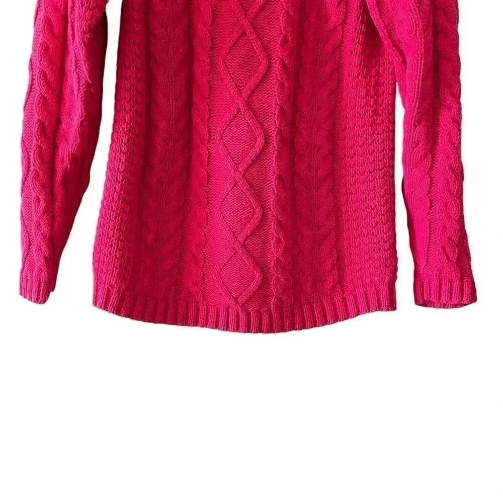 Jennifer Moore Vintage Cotton Red Cable Knit Shoulder Pads Y2K Cozy Sweater SZ M - Image 3