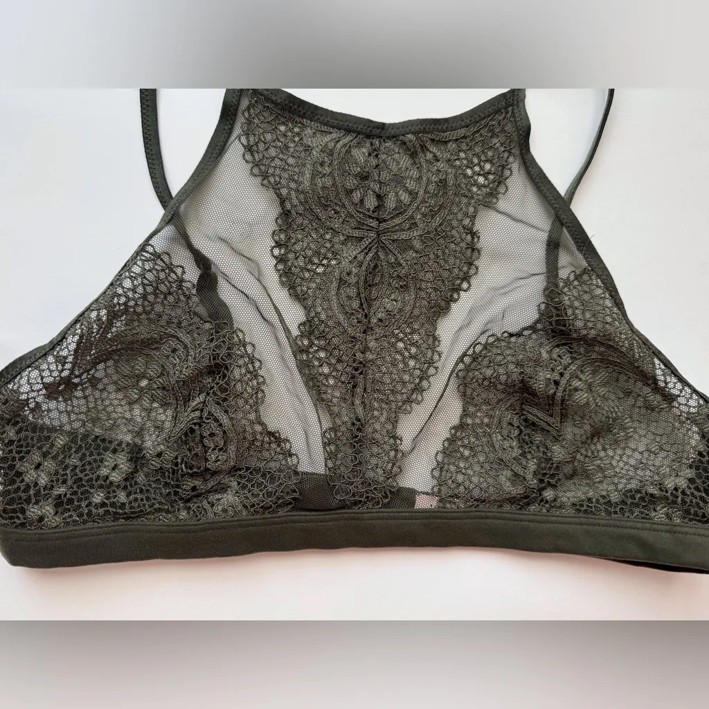 Victoria's Secret Women’s Khaki Lace Halter Bralette Size M‎ - Image 2