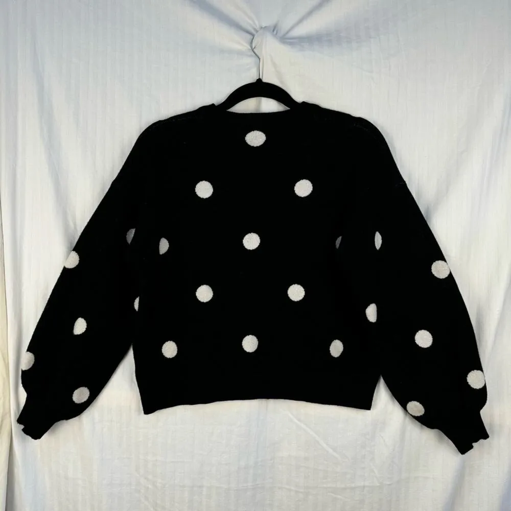 Premise Bubble Sleeve Pullover Sweater Women’s Size Medium Black White Polka Dot - Image 6