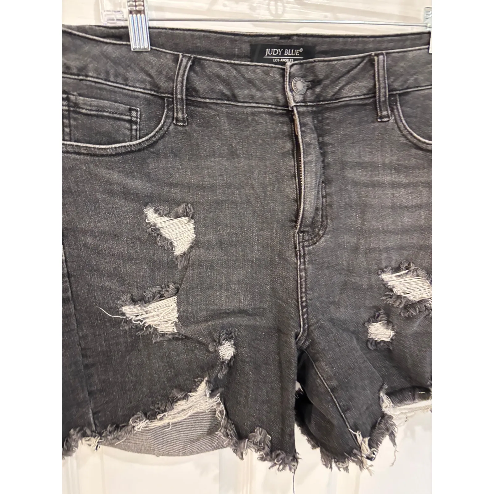 Judy Blue 1XL Denim Shorts Distressed Frayed Hem‎ Gray Wash Plus Size - Image 2