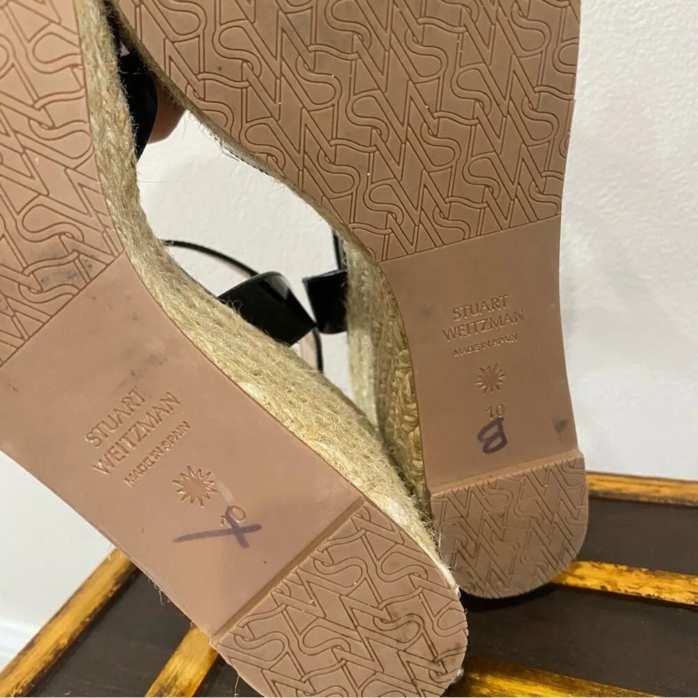 Stuart Weitzman Rosemaire Black Patent Leather Platform Espadrille Wedge Sandal - Image 7