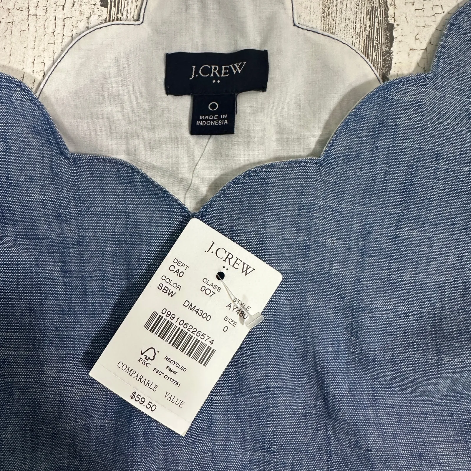 J.Crew Chambray Scalloped Tank Top 0 NWT | MSRP $60 | Summer, Preppy, Chic Blue Size 00 - Image 3