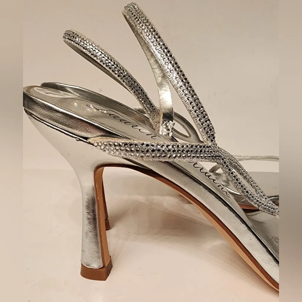 Lauren Lorraine Malaga Rhinestone Slingback Stiletto Sandals Silver Heels Sz 7.5 - Image 9