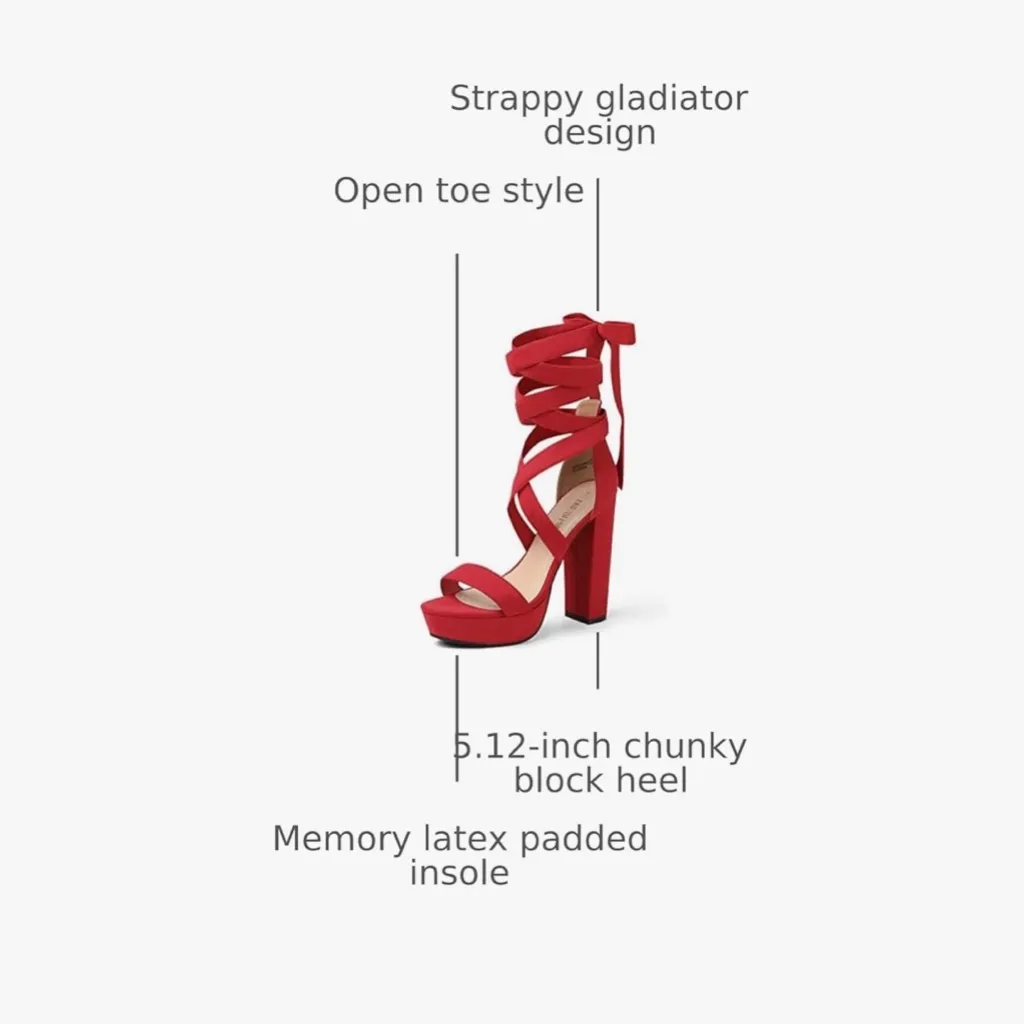 NEW Red High Heels Chunky Block Platform Heels Strappy Gladiator 8 - Image 3