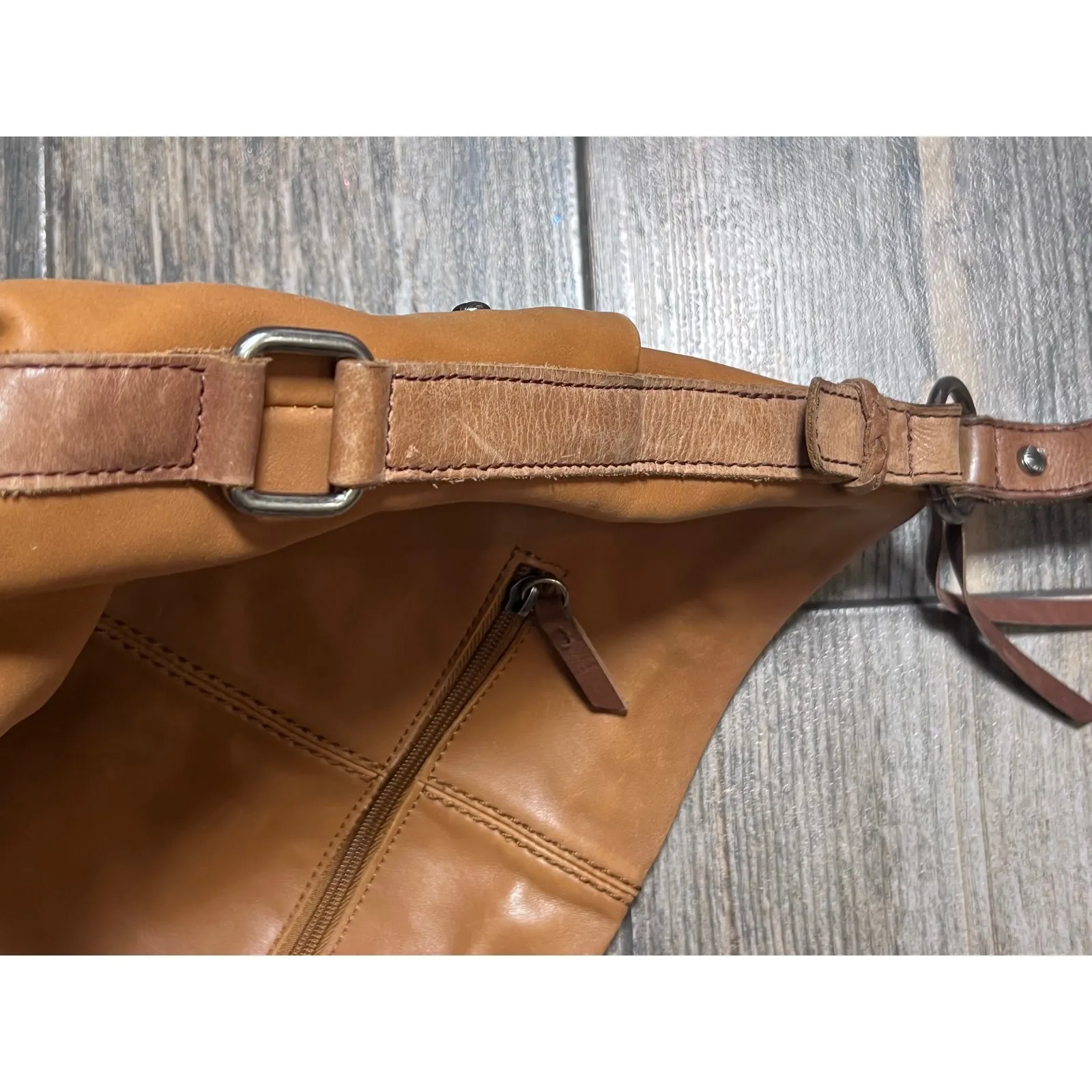 The SAK Ashland Cognac Tobacco Leather Hobo Shoulder Bucket Bag Crossbody Strap - Image 9