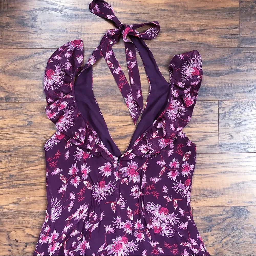 Whistles • Pitti Print Double Strap Dress midi floral maroon chiffon ruffle boho Size 4 - Image 14