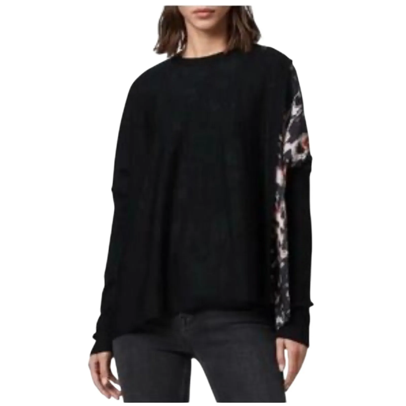 ALLSAINTS Women’s Koko Wing Wrap Merino Wool Mixed Media Sweater small Black - Image 2