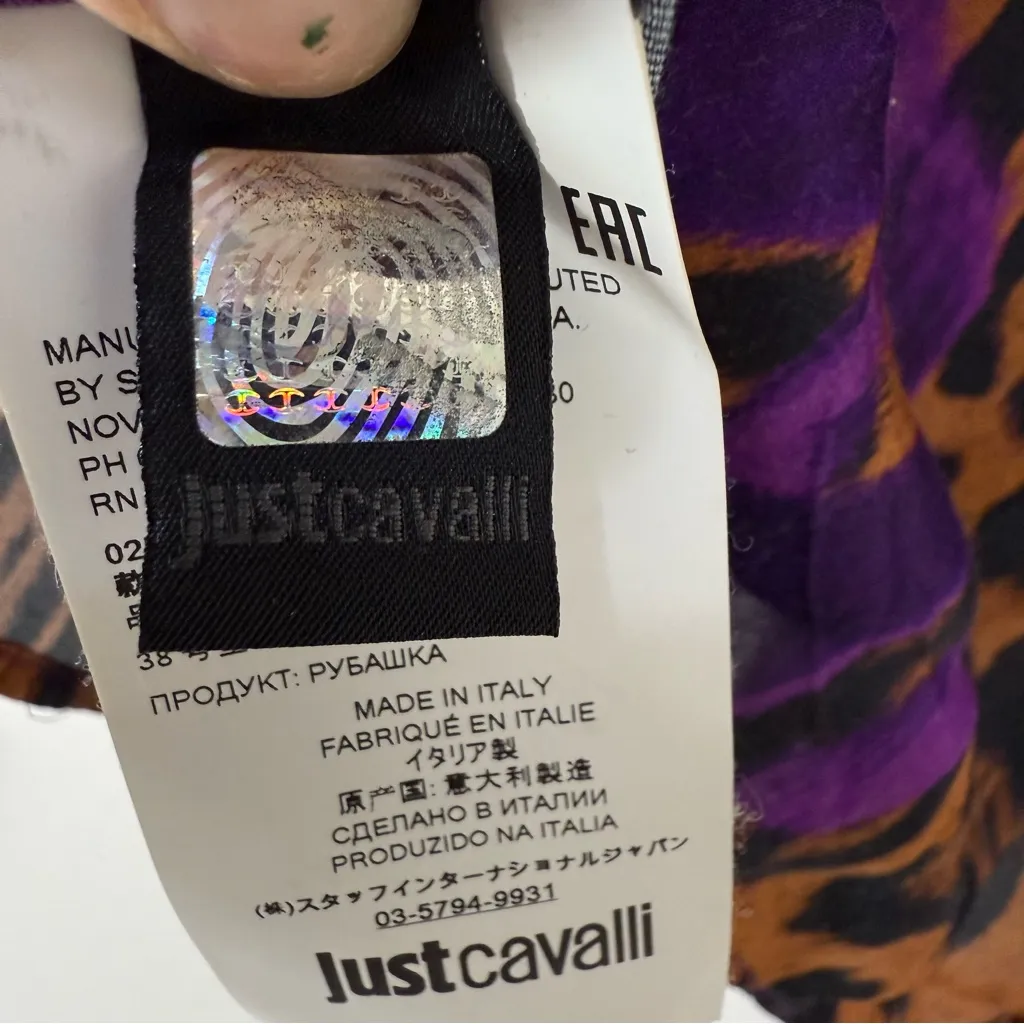 Just Cavalli  Purple Leopard Button Down Blouse - Image 10