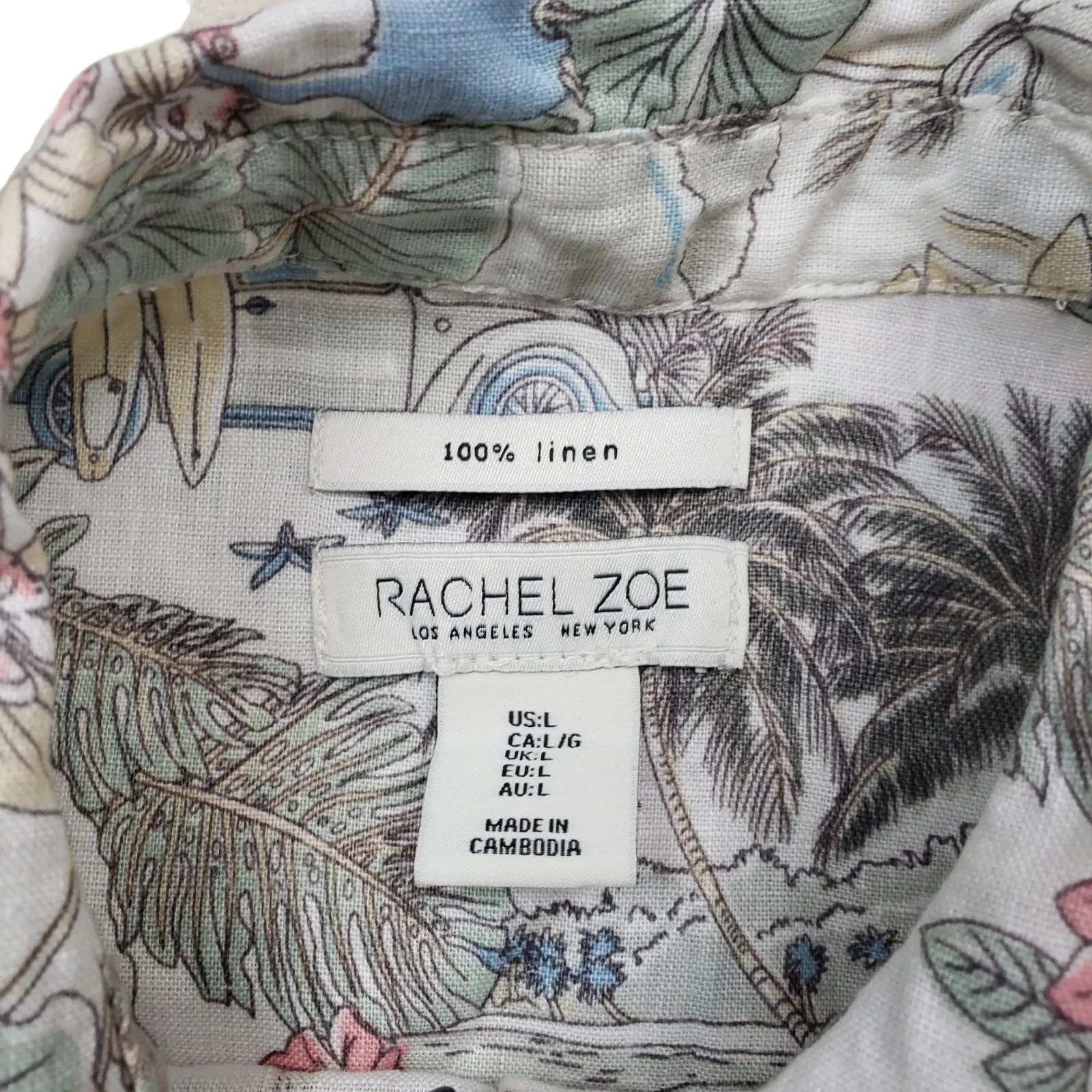 Rachel Zoe 100% Linen Mini Dress Womens Large Floral Button Front Tropical - Image 3
