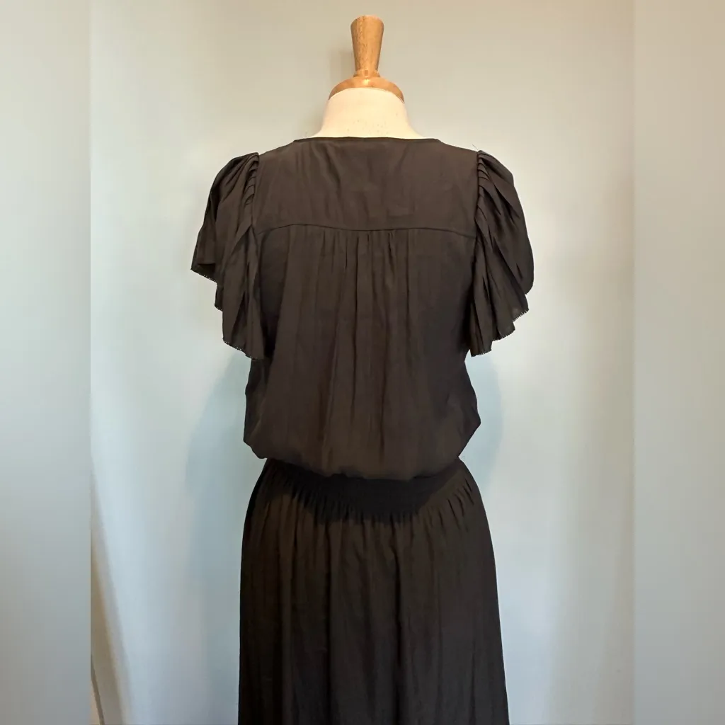Ramy Brook Yassi dress v neck flutter sleeve smocked waistband black Size S NWT - Image 3